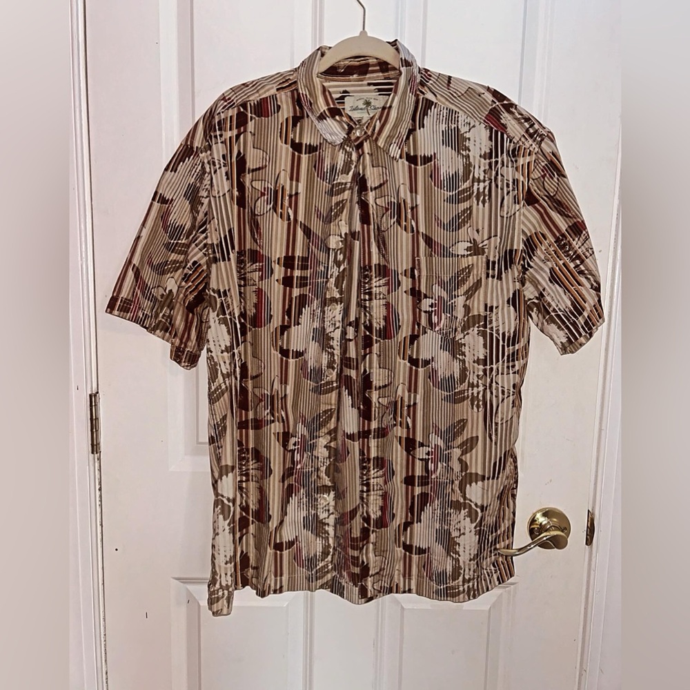 Large Beige/Burgundy Hawaiian Shirt